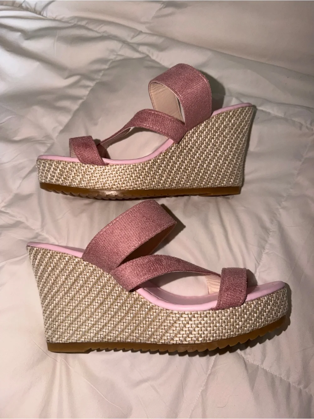 Pink Espadrille Wedge Sandals with Strappy Upper